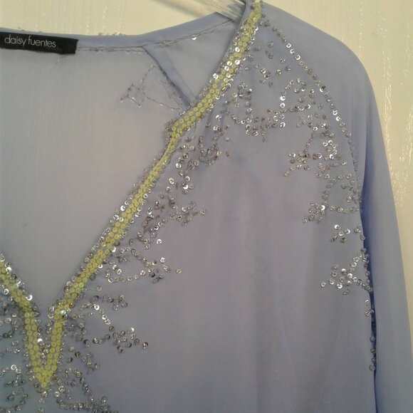 Daisy Fuentes Beaded Longsleeve Light Blue Top XL-XXL - Picture 6 of 16